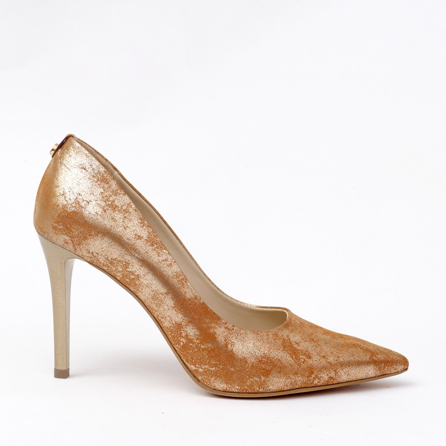 Pantofi Nataly, din piele auriu brun